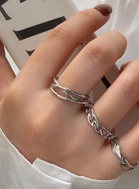 蝶觅家 银色开口戒三件套戒指冷淡高级ins开口可调节