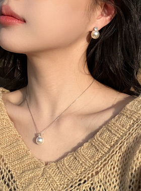 蝶觅家 戴妃纯银项链人造澳白施家珍珠万能百搭925银