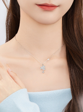 幸运三叶草925银吊坠锁骨链女ins