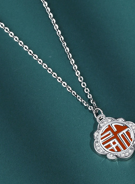 红玛瑙项链S925锁骨链女天赐鸿福