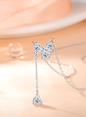 爱心流苏三叶草S925吊坠锁骨链女