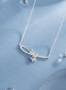 浪漫蝴蝶S925银项链锁骨链女流星