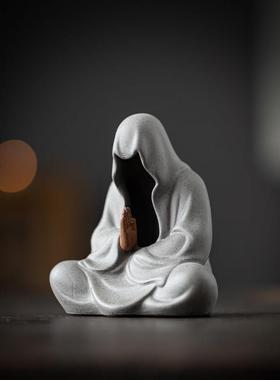 中式禅意陶瓷人物工艺品无相茶宠摆件茶室茶桌面装饰品造景摆设