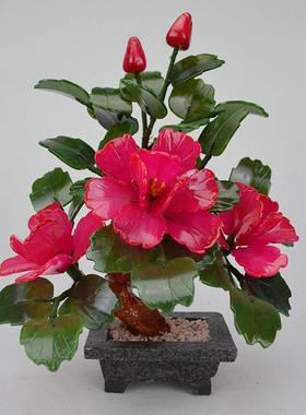 玉石3朵牡丹花盆栽客厅酒柜电视柜摆件家居装饰品送礼礼品仿真花