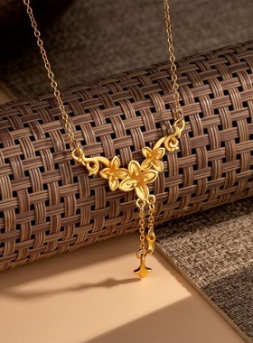 丁香花黄金色项链女金店同款久不掉色镀金周家同款花朵锁骨链