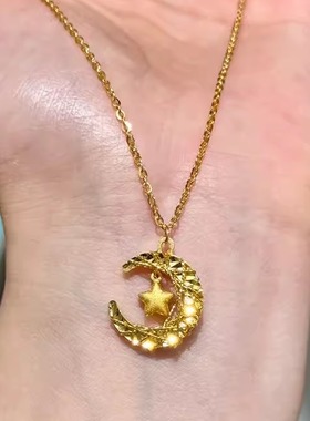 金店同款沙金星月织梦项链仿真黄金久不掉色满天星吊坠锁骨链女