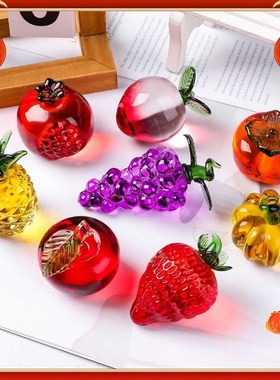 热销速发水晶菠萝柿子葡萄菠萝v事事如意摆件可爱小造型家居客厅