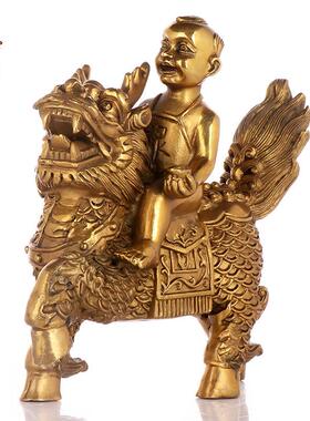 铜麒QLBJ-002麟摆件一对纯铜麒麟子工艺礼室品摆饰如意元宝金招送