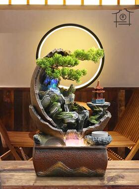 新中式假山018流水摆件客厅茶迁室风景水轮装财饰公司招循环水乔