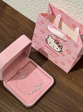 生日礼物Kitty猫纯银皓石手链