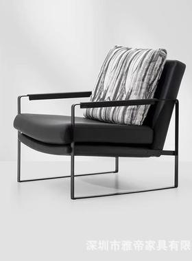 深圳工厂直销意式极简单人真皮沙发椅中古不锈钢躺椅客厅单椅金属