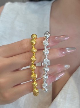 实心猫眼珠子手链拉丝银镭射串珠轻奢小众高级感设计手饰首饰女生