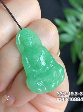 锜一家缅甸翡翠A货小观音自然光实拍满绿镶嵌精品完美无纹裂