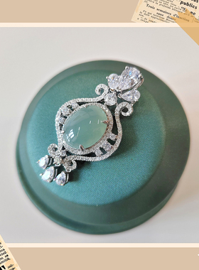 天然翡翠S925银复古冰油青吊坠