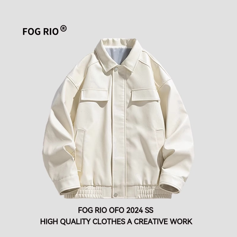 FOG RIO2024秋冬季新款皮衣男女潮牌痞帅机车pu皮翻领夹克外套