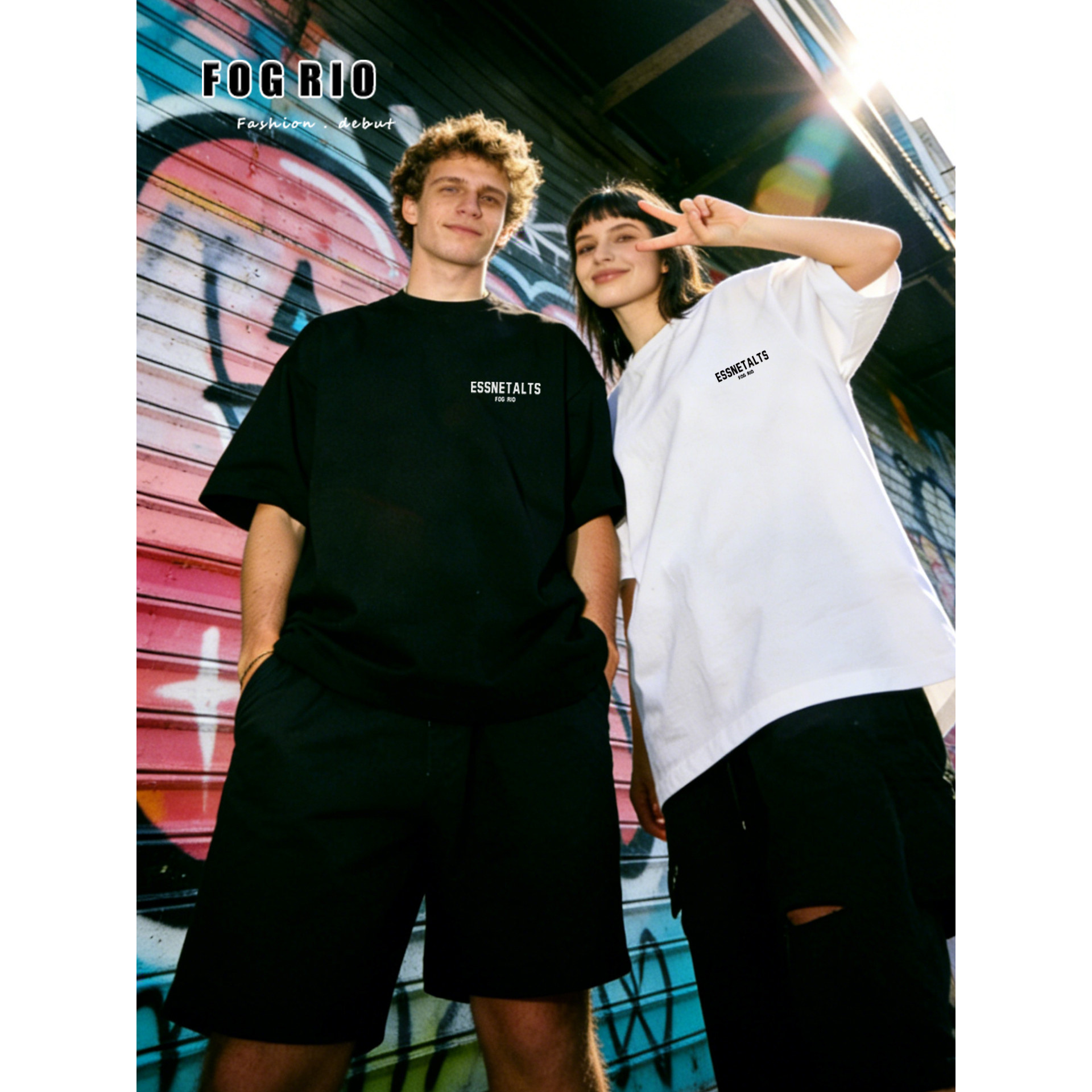 FOG RIO2026新款休闲潮牌重磅设计男女情侣同款宽松纯棉短袖T恤