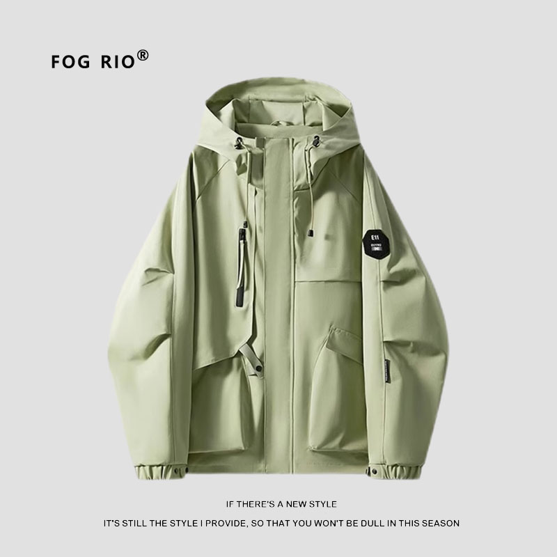 FOG RIO春秋新款休闲连帽夹克男潮流工装户外防风冲锋衣外套