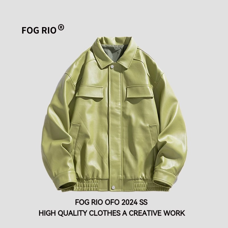 FOG RIO2024秋冬季新款皮衣男女潮牌痞帅机车pu皮翻领夹克外套