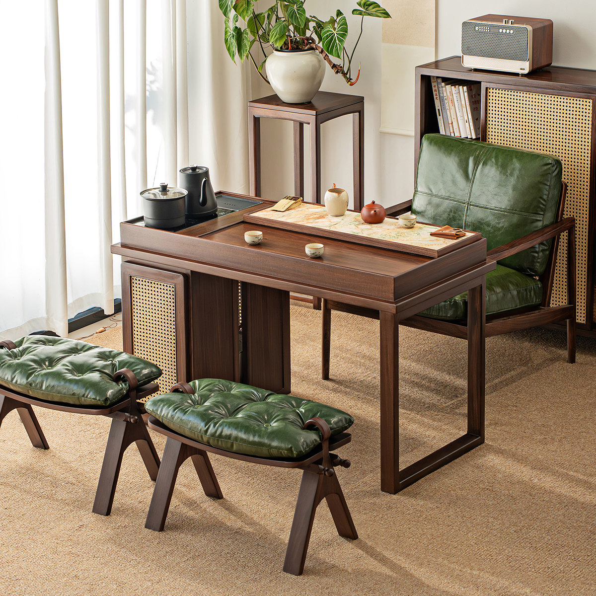 新中式阳台茶桌茶台小户型一体桌高端岩板黑胡桃色禅意泡茶奢石,淘宝优惠券,粉丝福利购,淘宝优惠卷