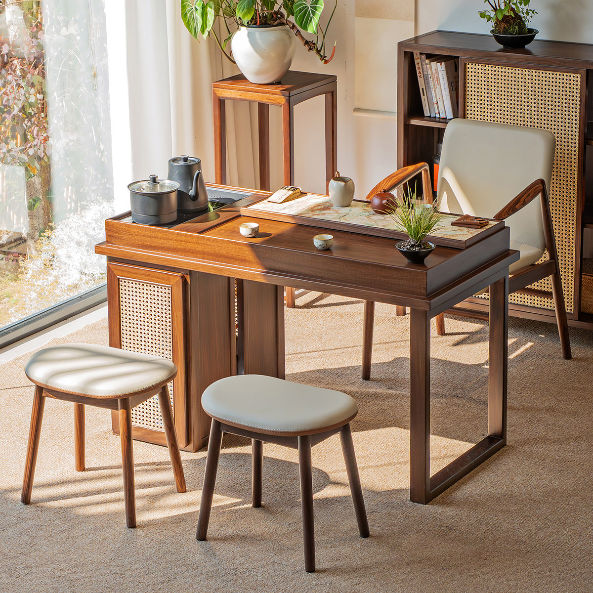 新中式阳台茶桌茶台小户型一体桌高端岩板黑胡桃色禅意泡茶奢石,淘宝优惠券,粉丝福利购,淘宝优惠卷