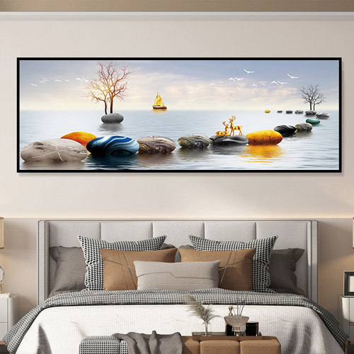 卧室床头装饰画贴画自粘挂画高级客厅房间主卧酒店背景墙壁画贴纸 - 图3
