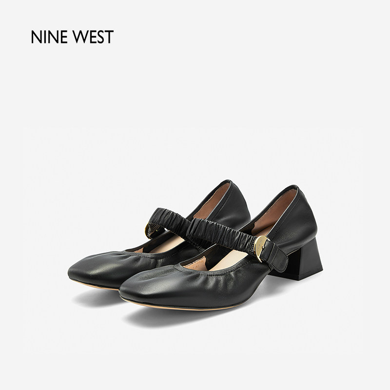 【清仓款】Nine West/玖熙玛丽珍鞋春方头一字扣带粗跟中跟单鞋女,淘宝优惠券,粉丝福利购,淘宝优惠卷