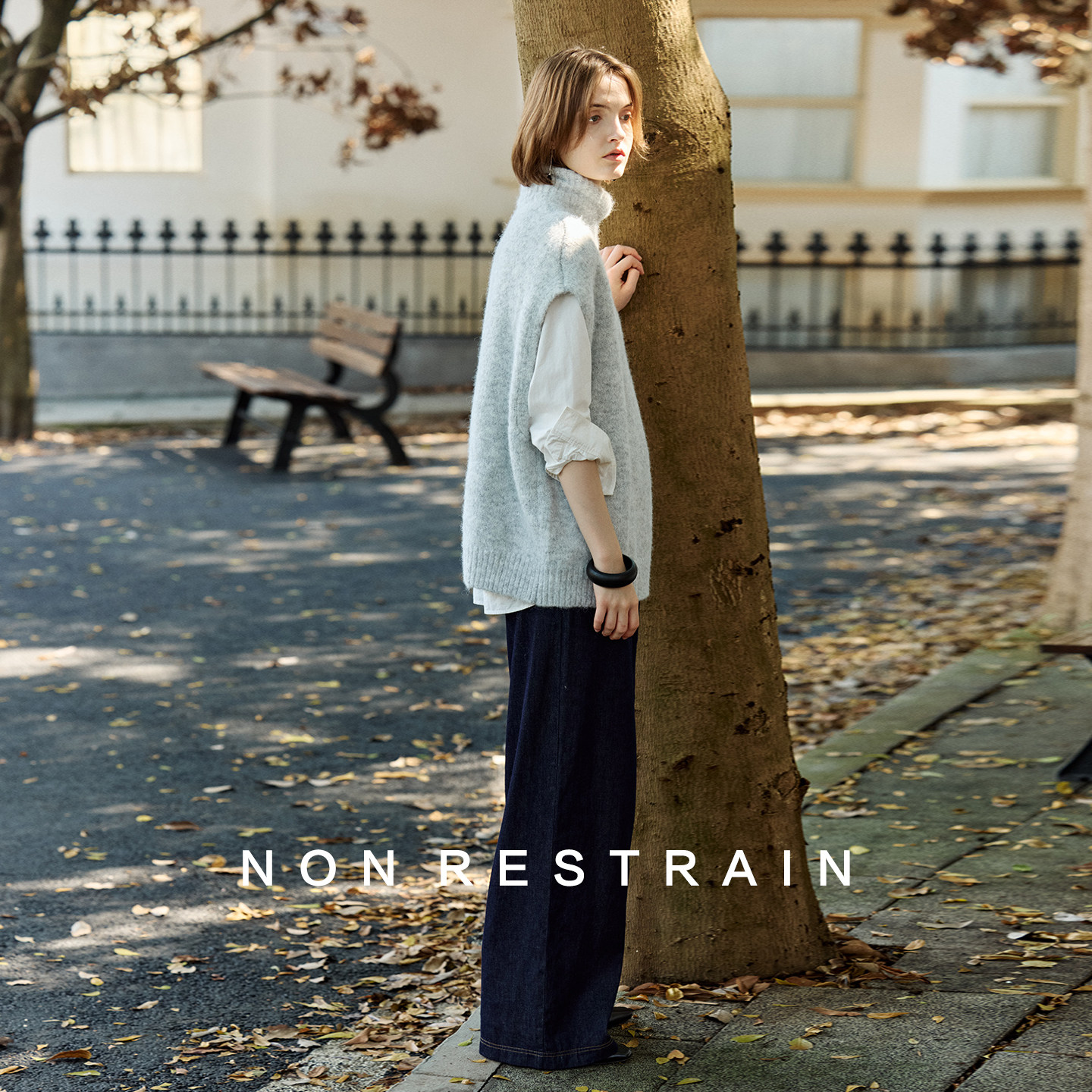 NON RESTRAIN松弛感叠穿无袖背心毛衣女慵懒风高领羊毛针织衫上衣 - 图2