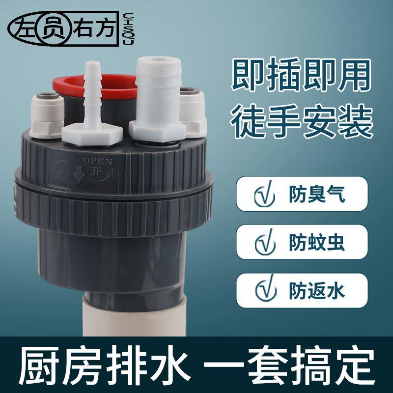 防臭下水管神器厨房洗碗机净水器排水管道多功能防返臭三头通接头 - 图0