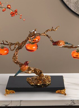 新中式事事如意柿子摆件客厅酒柜办公室高端软装饰品乔迁新居礼品