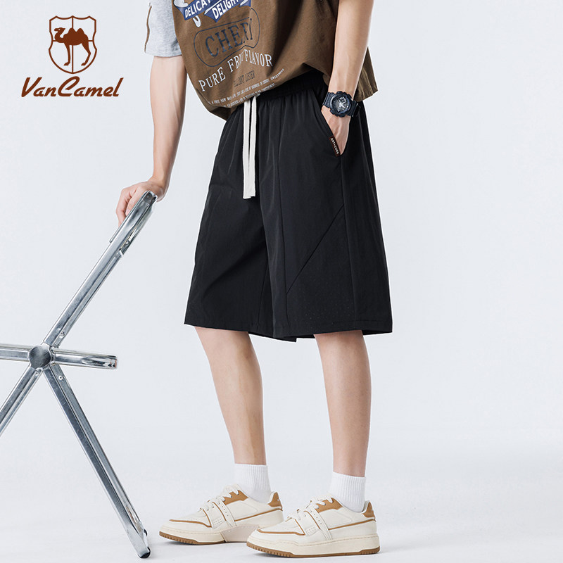 VANCAMEL/西域骆驼户外风宽松薄款五分裤男夏季透气抽绳休闲短裤
