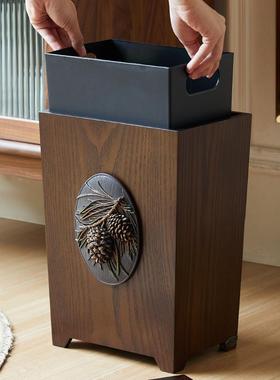 2024垃圾桶家用客厅新中式纸篓好木质家用大容量新款那澜多高包邮