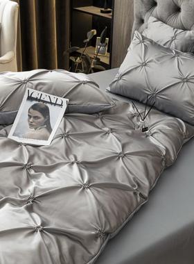 外贸水洗棉四件套扭花床上用品被套床单三件套夏季床笠裸睡