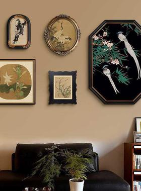 法式中国风客厅装饰画高级感组合新中式玄关斗柜卧室复古花鸟挂画