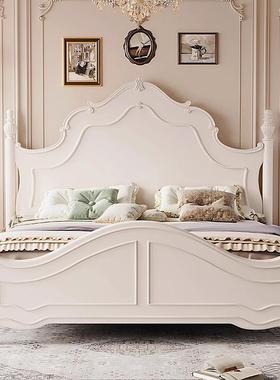 美式实木床中古风1.8米1.5米双人大床白色法式床现代简约轻奢婚床