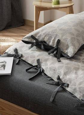 A类高端全棉双层纱四件套加厚复古提花100纯棉被套裸睡床单床笠4