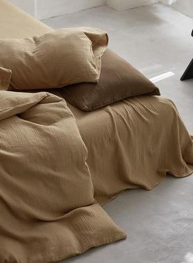 单件全棉双层纱床单纯色美拉德咖床罩床笠素色简约1.5m1.8米单品