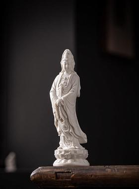 新中式陶瓷禅意观音菩萨佛像摆件灯圈客厅供奉观音站像家居装饰品