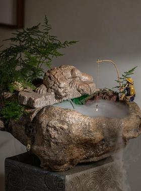 掬涵新中式招财流水摆件循环水喷泉客厅玄关禅意卧龙落地造景装饰