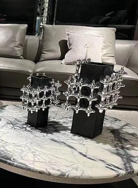 几何方形艺术花瓶摆件高级感客厅茶几高档装饰别墅样板间创意花器