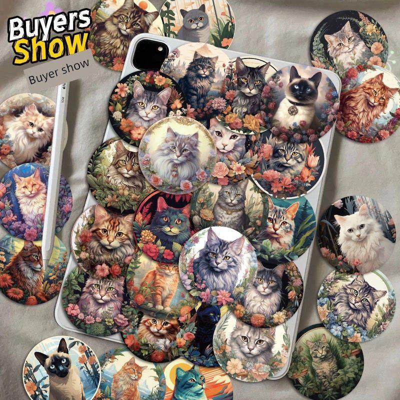 50张小猫印章卡通涂鸦贴纸可爱花圈手机壳笔记本装饰防水贴画diy,淘宝优惠券,粉丝福利购,淘宝优惠卷