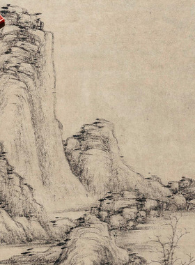 元代倪瓒疏林淡霭图名家国画