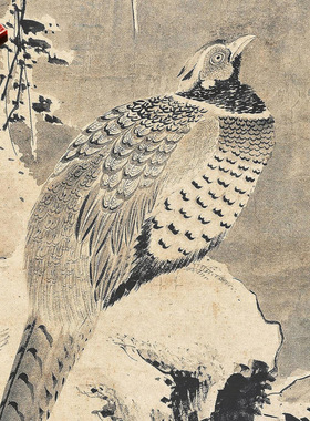 吕纪寒雪山鸡图水墨花鸟国画微喷
