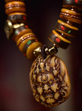 藏传骆驼骨盘珠手串老铜镶嵌男女款藏式文玩单圈念珠手链饰品