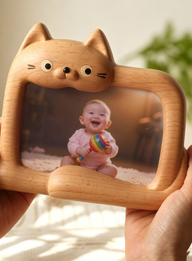 猫咪相框摆件生日礼物实木可爱相框创意摆台高级感画框木制装裱