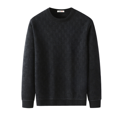 红蜻蜓男士加绒加厚圆领毛衣冬季新款针织提花爸爸冬装内搭打底衫