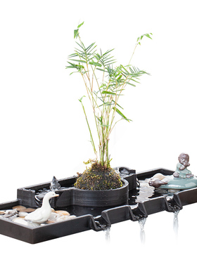 新中式石槽鱼缸鱼池微景观造景瀑布流水器摆件客厅庭院循环水配件