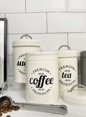 样板房厨房咖啡主题摆件橱柜铁艺收纳罐售楼处茶叶密封盒岛台装饰