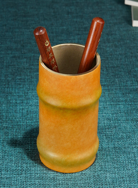 黄铜摆件《逐梦》竹笔筒客厅桌面办公室家居装饰品送领导高升礼物