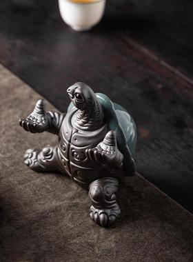 陶瓷长寿乌龟摆件创意办公桌面笔架养壶笔托茶道装饰摆设茶宠茶玩