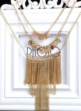 欧美夸张朋克流苏项链通勤新款几何时尚金属扇形锁骨链女项饰